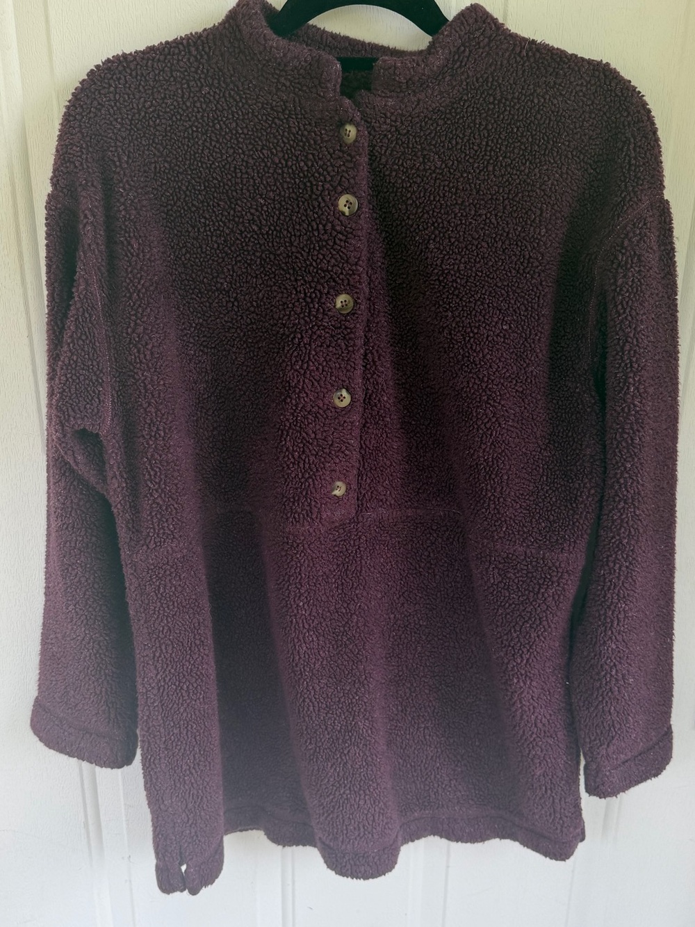 L.L.Bean Burgundy/ plum Sherpa Fleece Hooded Pullover Medium made in USA